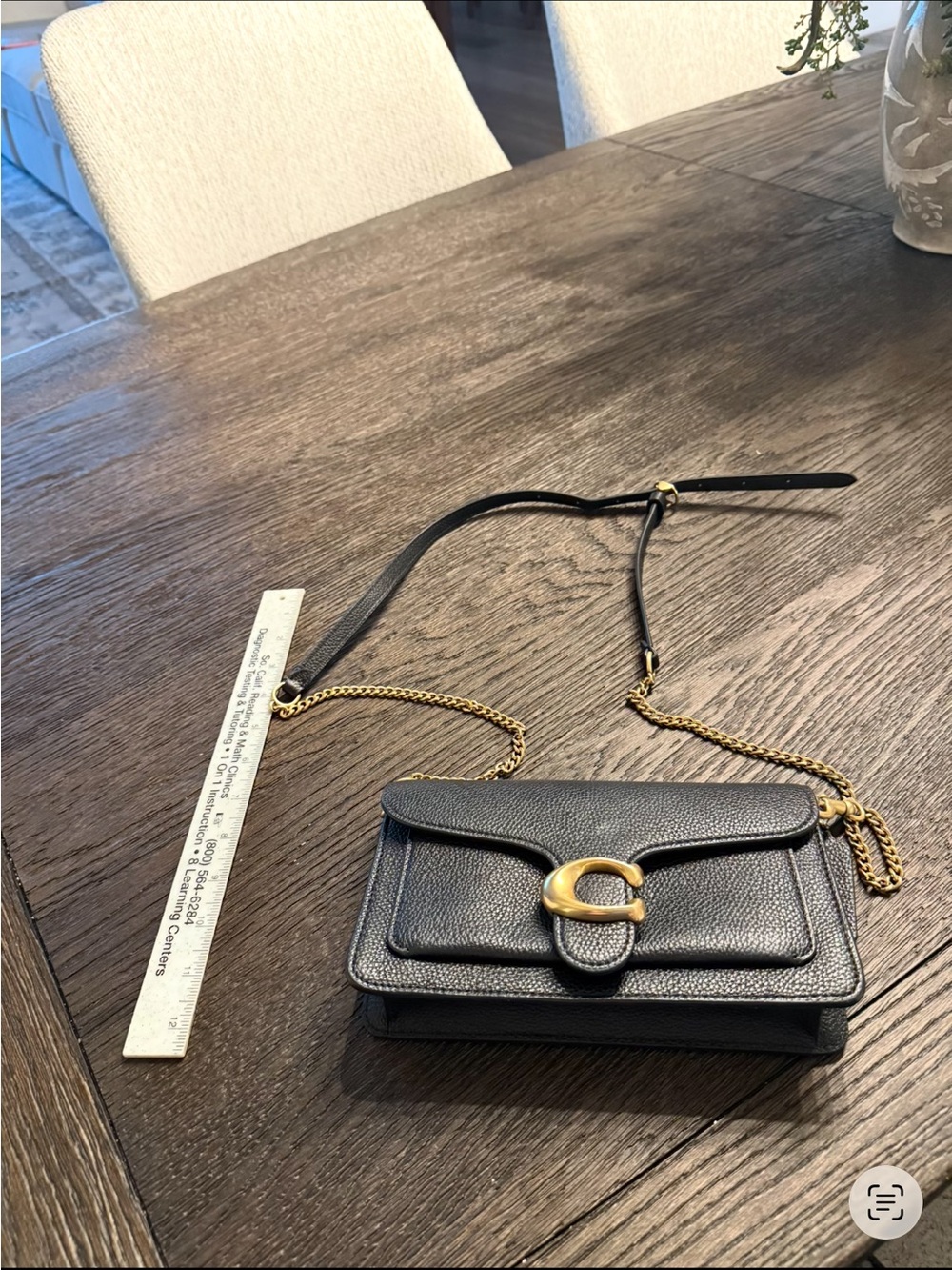 Coach Black Pebbled Leather Crossbody with Gold Chain